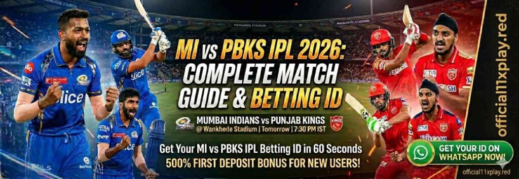 Get expert MI vs PBKS Betting tips for IPL 2026 Match 24 at Wankhede. Read pitch report, team analysis, and get your 11xplay IPL ID today.