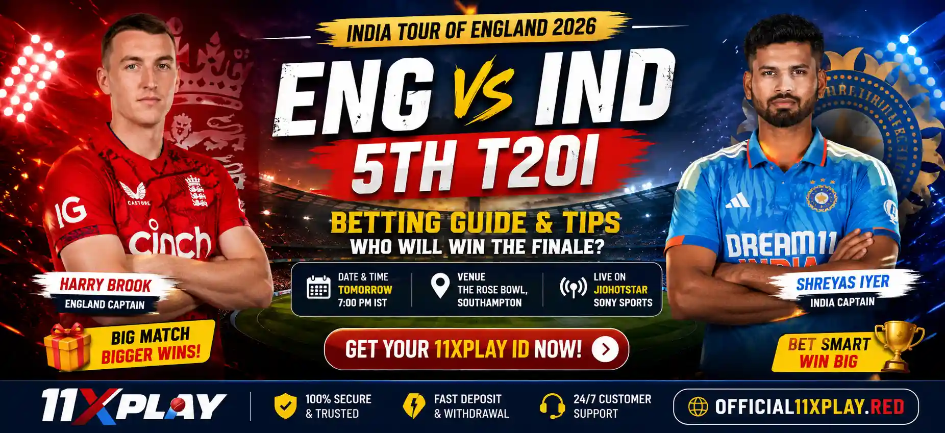 ENG vs IND 5th Match Betting Guide Banner by Official11xplay.red