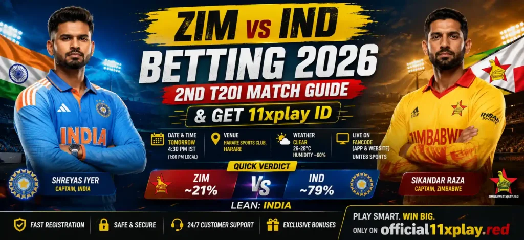 Zim vs IND Betting 2nd ODI Match Banner by official11xplay.red