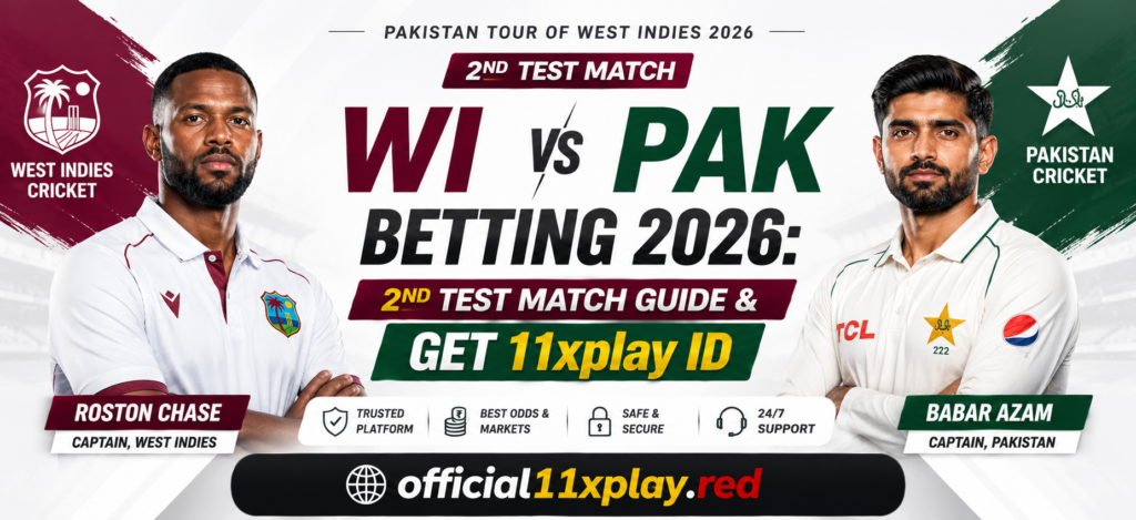 Wi vs PAK betting 2nd test match banner by official11xplay.red